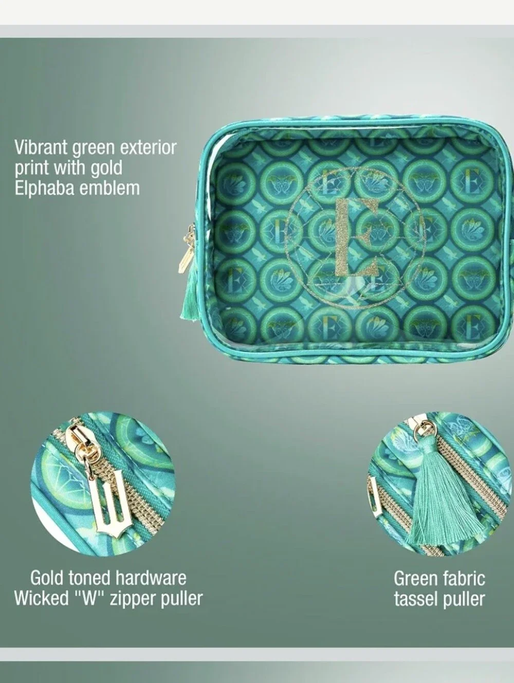 Wicked Elphaba Green Double-Zip Cosmetic Travel Case / Organizer